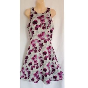 Banana Republic Gray Purple Flower Sleeveless Lined Dress Back Zipper Size 7